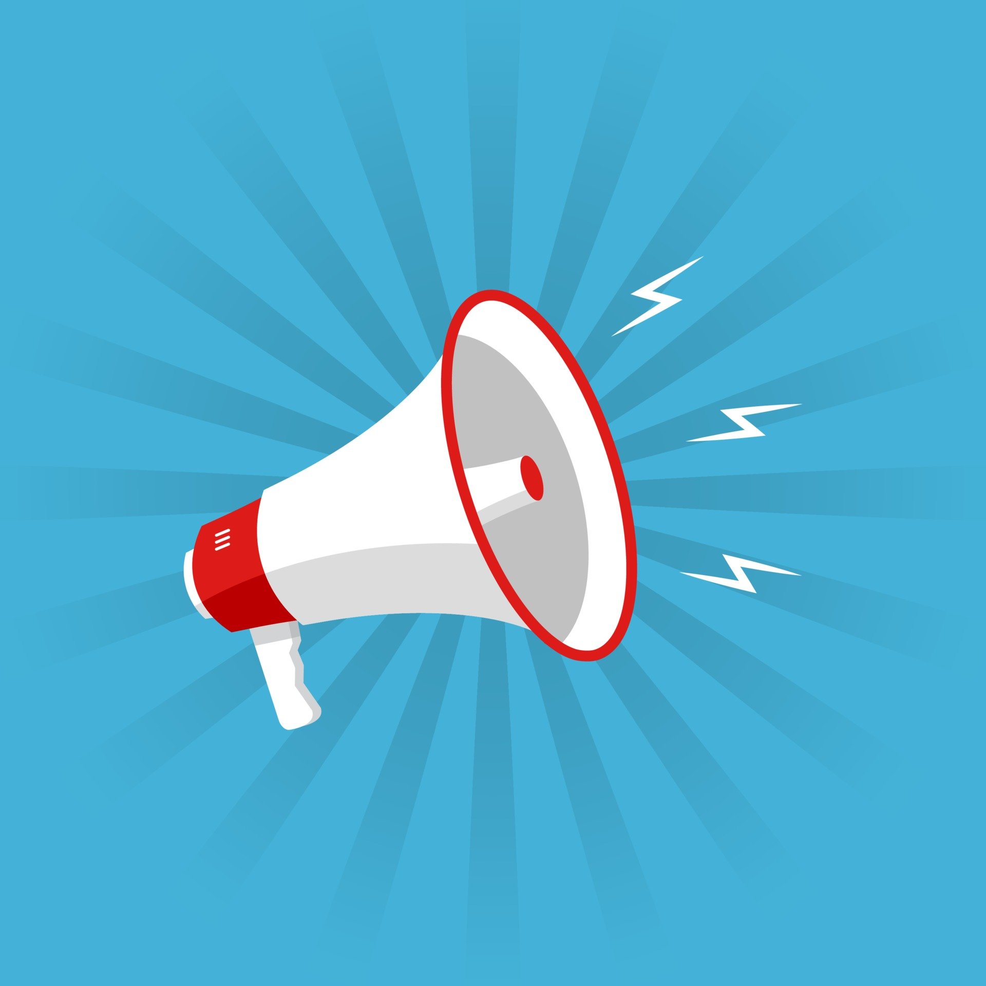 Illustration of a red megaphone on a blue background